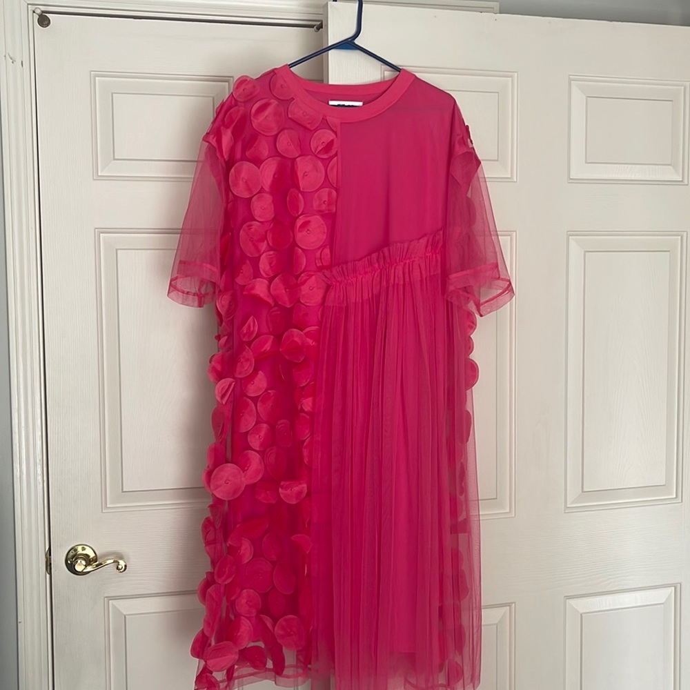 Pink textured mesh dress